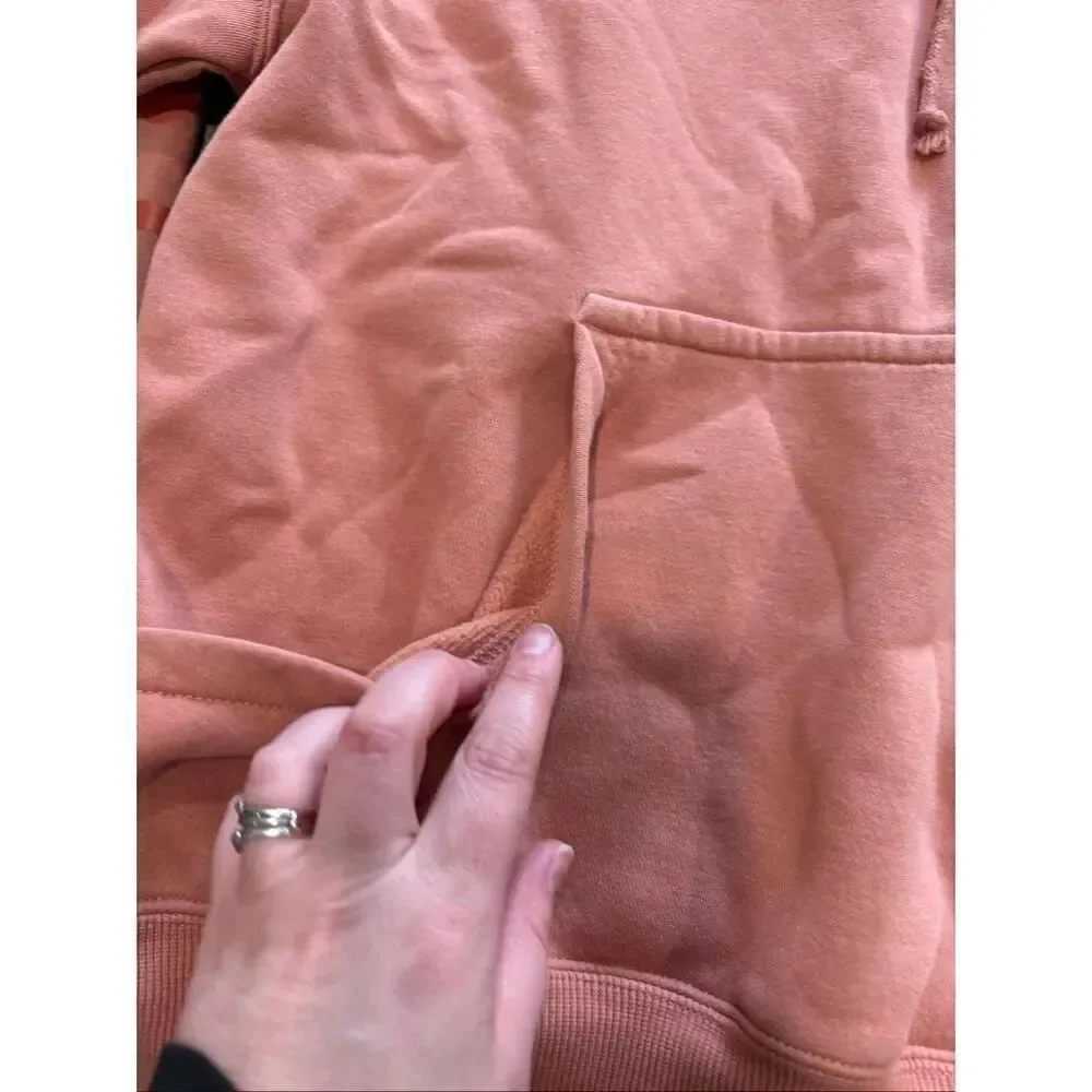 Nike Womens Hoodie Sweatshirt Front Pocket Logo Print Pullover Orange Size XS